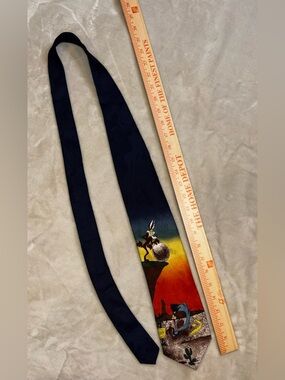Men's Novelty Black Tie with Sunset Desert Artwork Road Runner